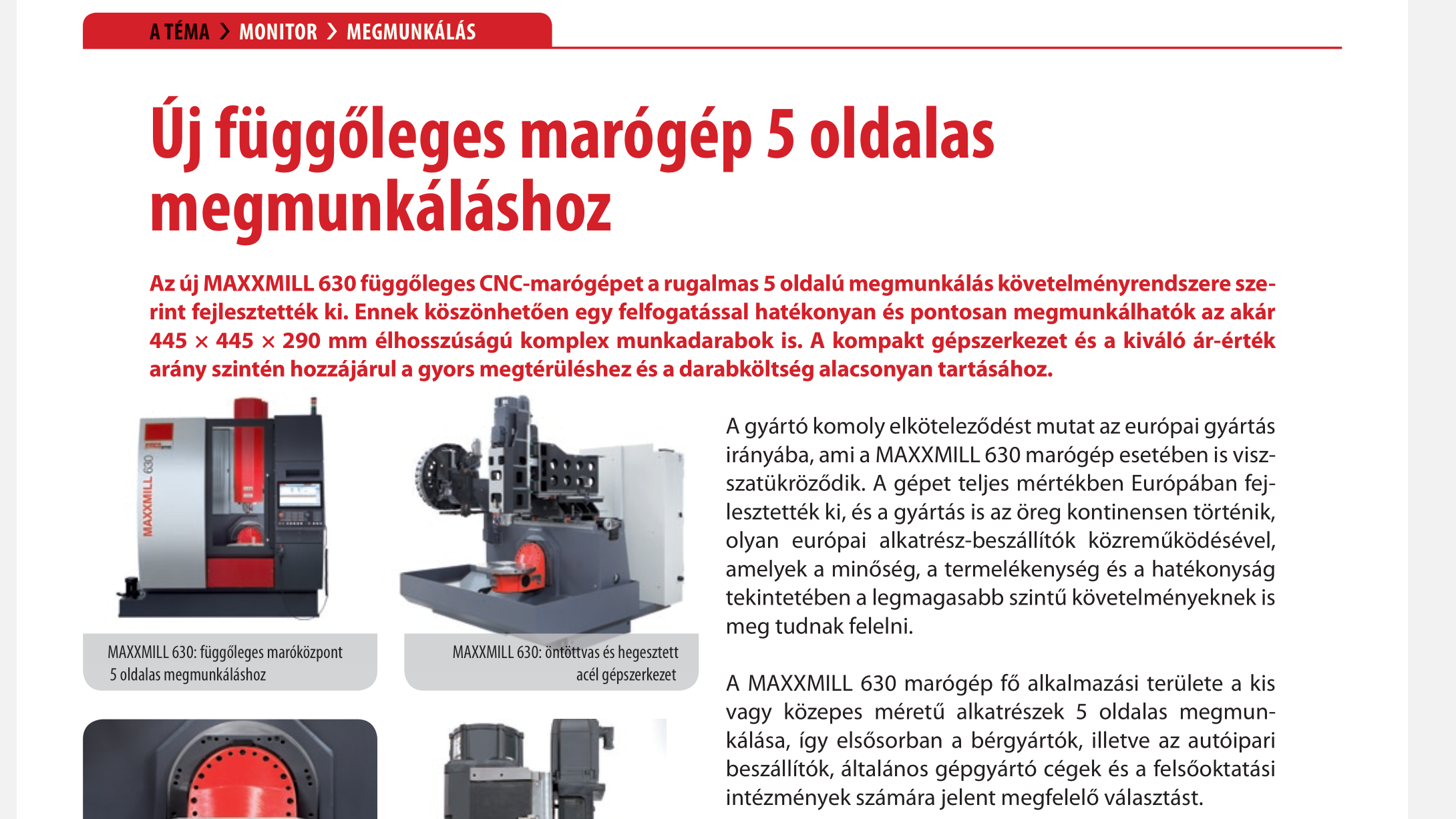 A TECHMONITOR cikke A MAXXMILL 630 gépről - EMCO Group